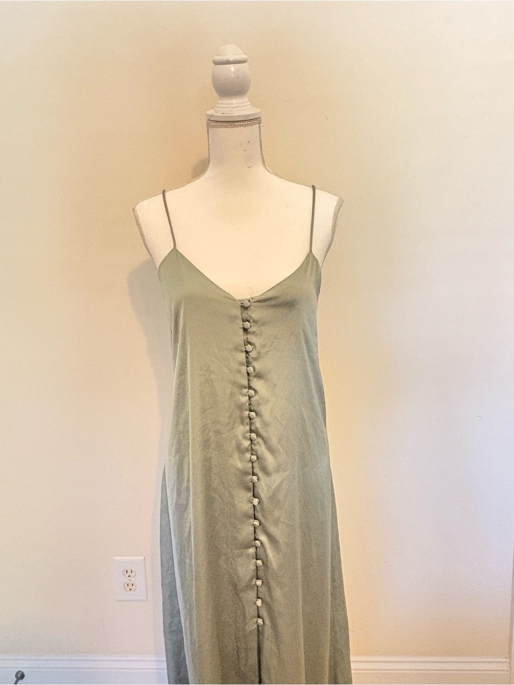 Zara Sage Green Button-Front Slip Dress - Picture 2 of 4